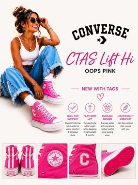 Converse CTAS lift Sneakers Oops Pink Canvas High-Tops size 8 New with tag